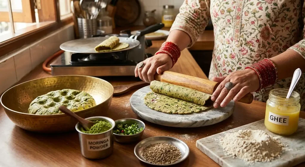 nutritious Indian breakfast with moringa paratha